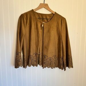 Stylus Women’s Brown Suede Western Cropped Trapeze Cardigan Size Medium
